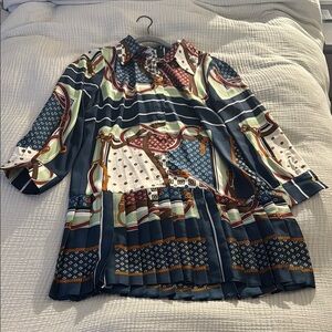 Zara Multicolor Patterned shift Dress with pleats